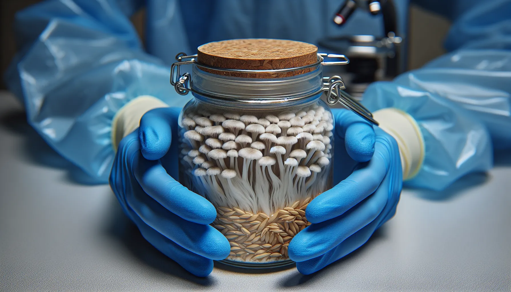 Lab-grade grain spawn jar fully colonized